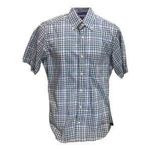 TailorBryd 100% Cotton Short Sleeve Button Down Shirt Blue Plaid Men M